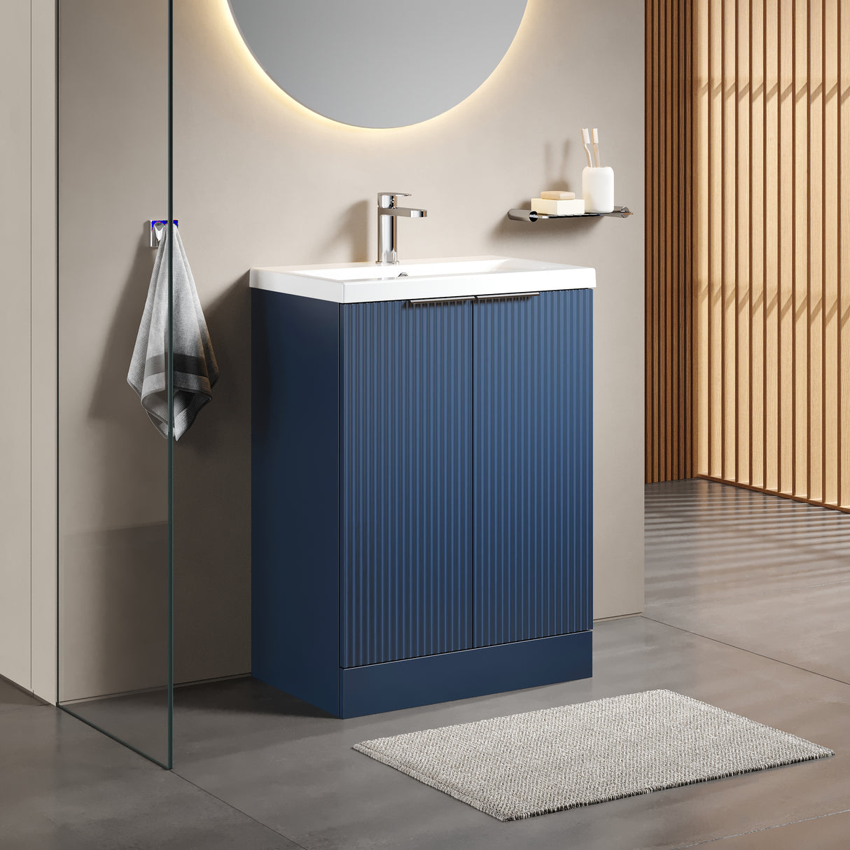 Fluted Front Floor Standing Vanity Basin Unit with Choice of Size, Colour and Handle Options