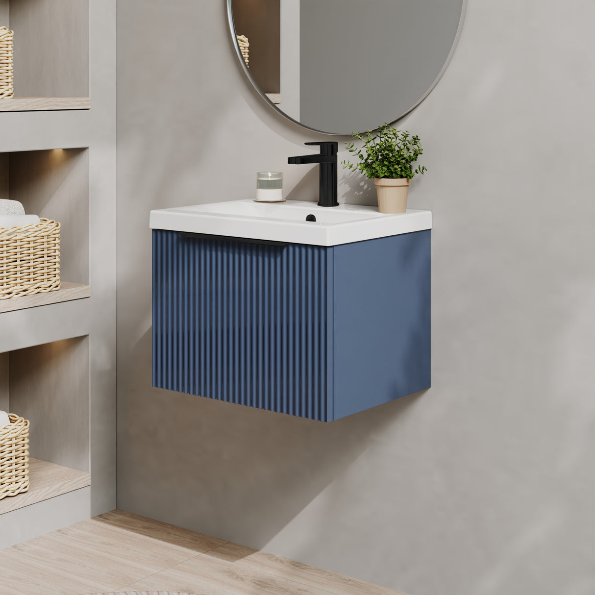 Fluted Front Wall Hung Vanity Basin Unit with Choice of Size, Colour and Handle Options