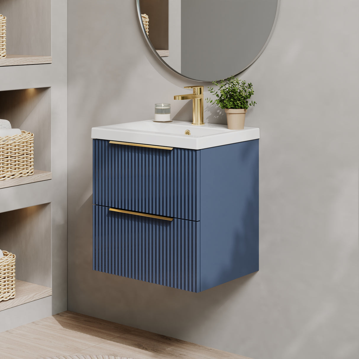 Fluted Front Wall Hung Vanity Basin Unit with Choice of Size, Colour and Handle Options