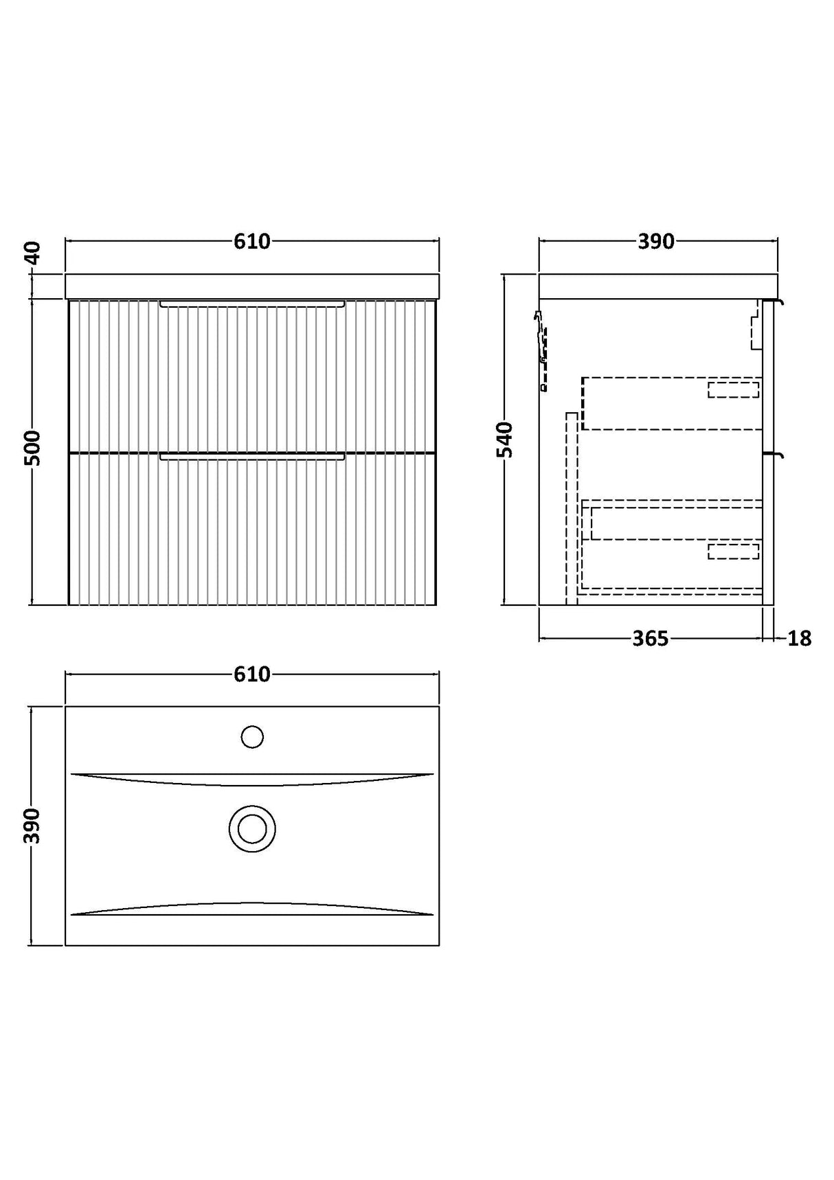 Tixall Fluted Front Wall Hung Vanity Basin Unit with Choice of Size, Colour and Handle Options