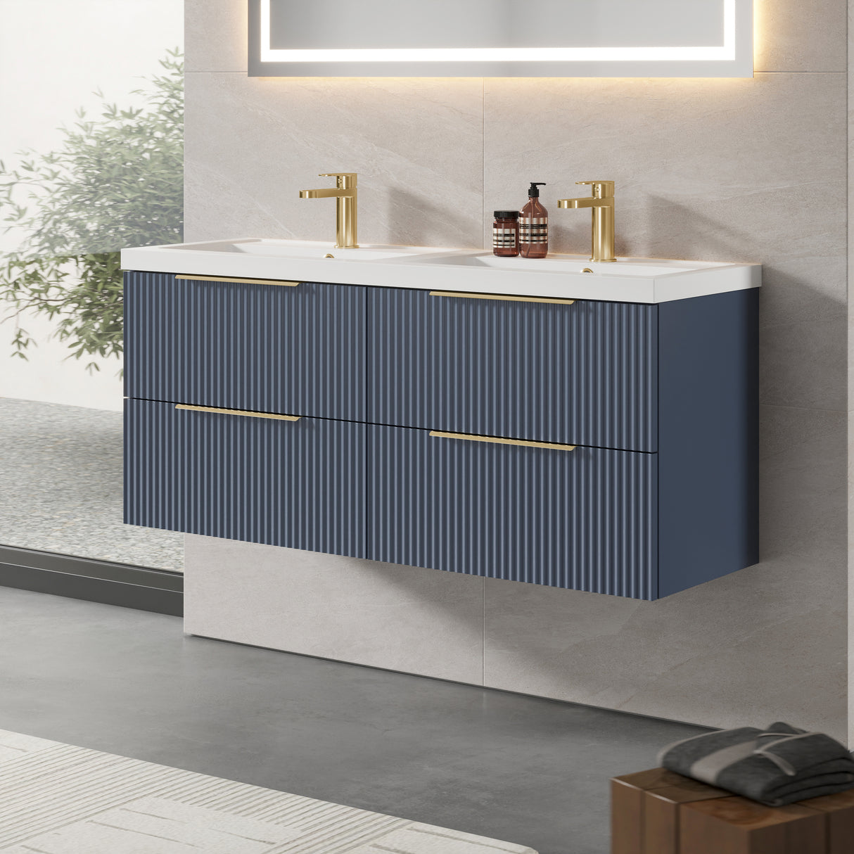 Fluted Front Wall Hung Vanity Basin Unit with Choice of Size, Colour and Handle Options