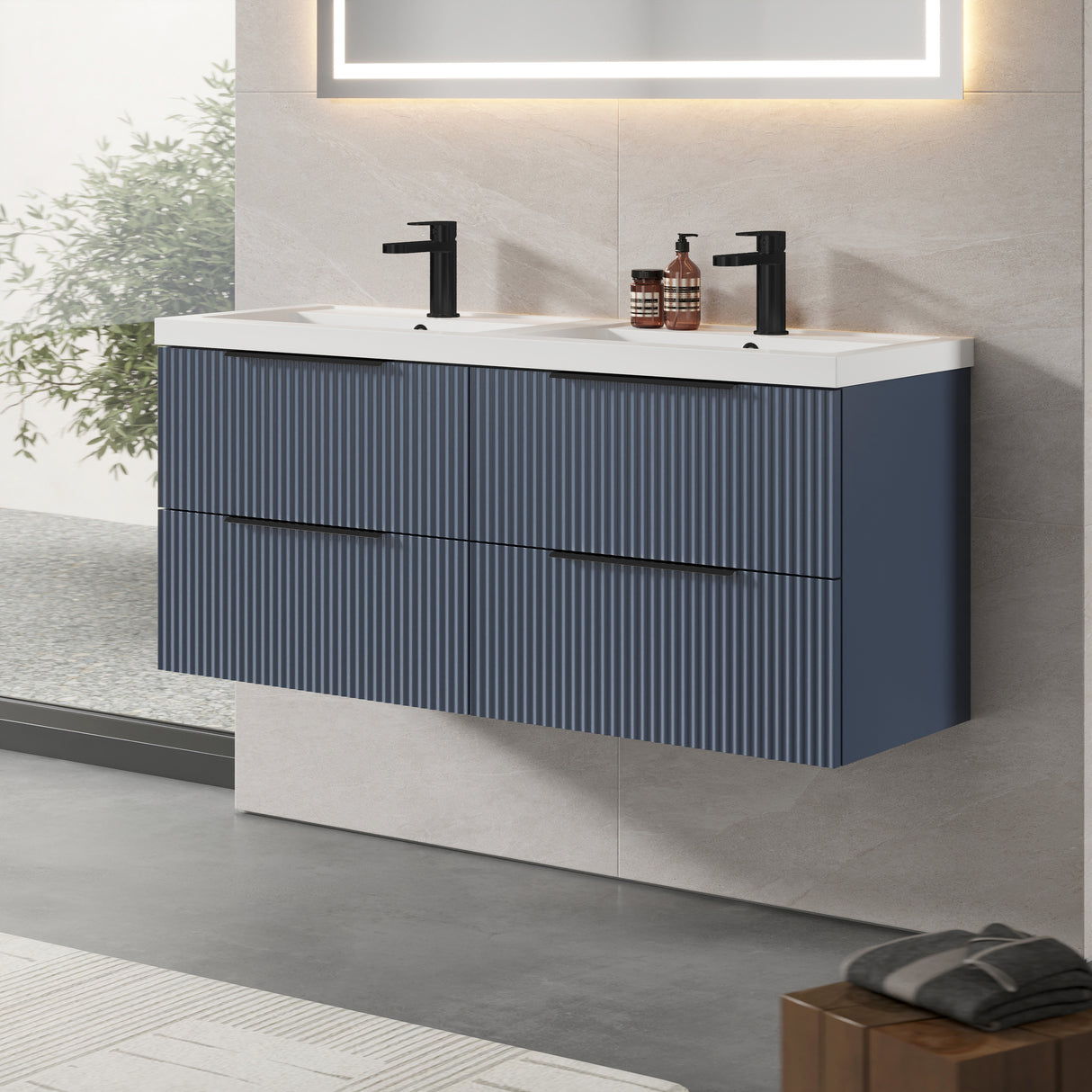Fluted Front Wall Hung Vanity Basin Unit with Choice of Size, Colour and Handle Options