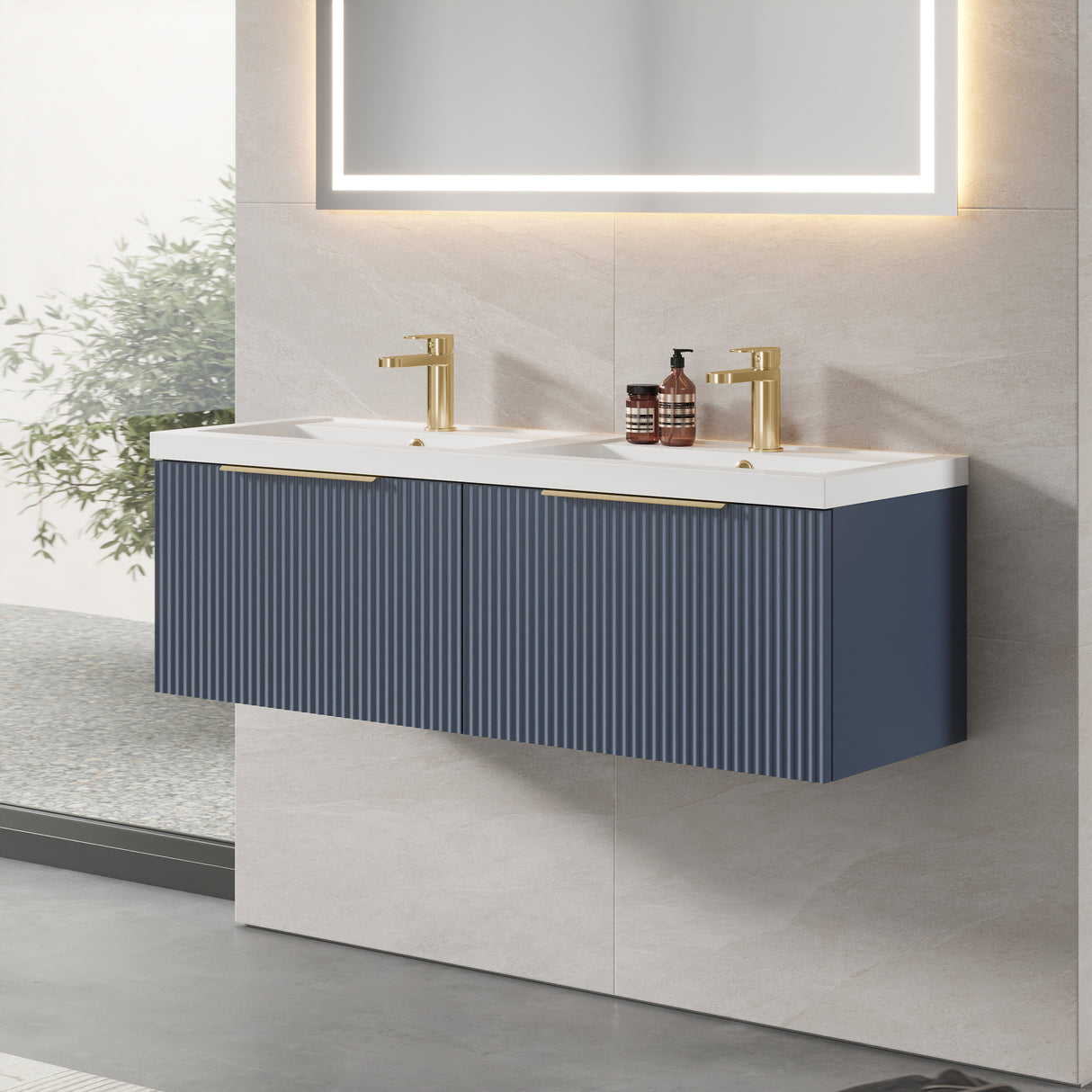 Fluted Front Wall Hung Vanity Basin Unit with Choice of Size, Colour and Handle Options