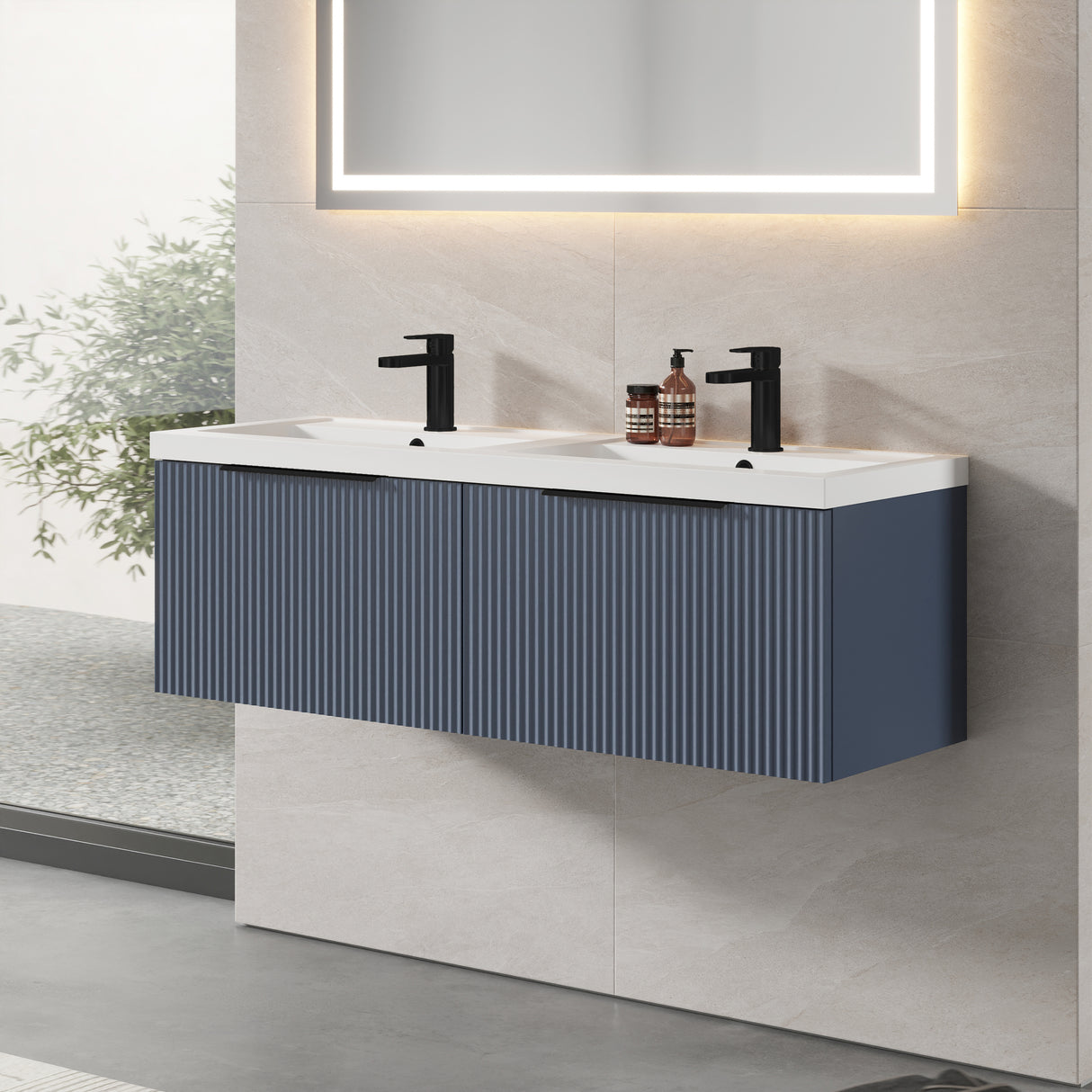 Fluted Front Wall Hung Vanity Basin Unit with Choice of Size, Colour and Handle Options