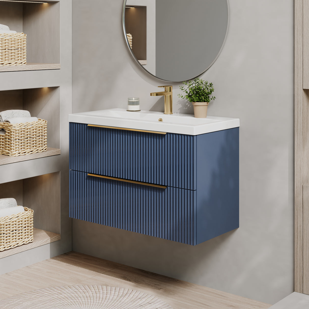 Fluted Front Wall Hung Vanity Basin Unit with Choice of Size, Colour and Handle Options