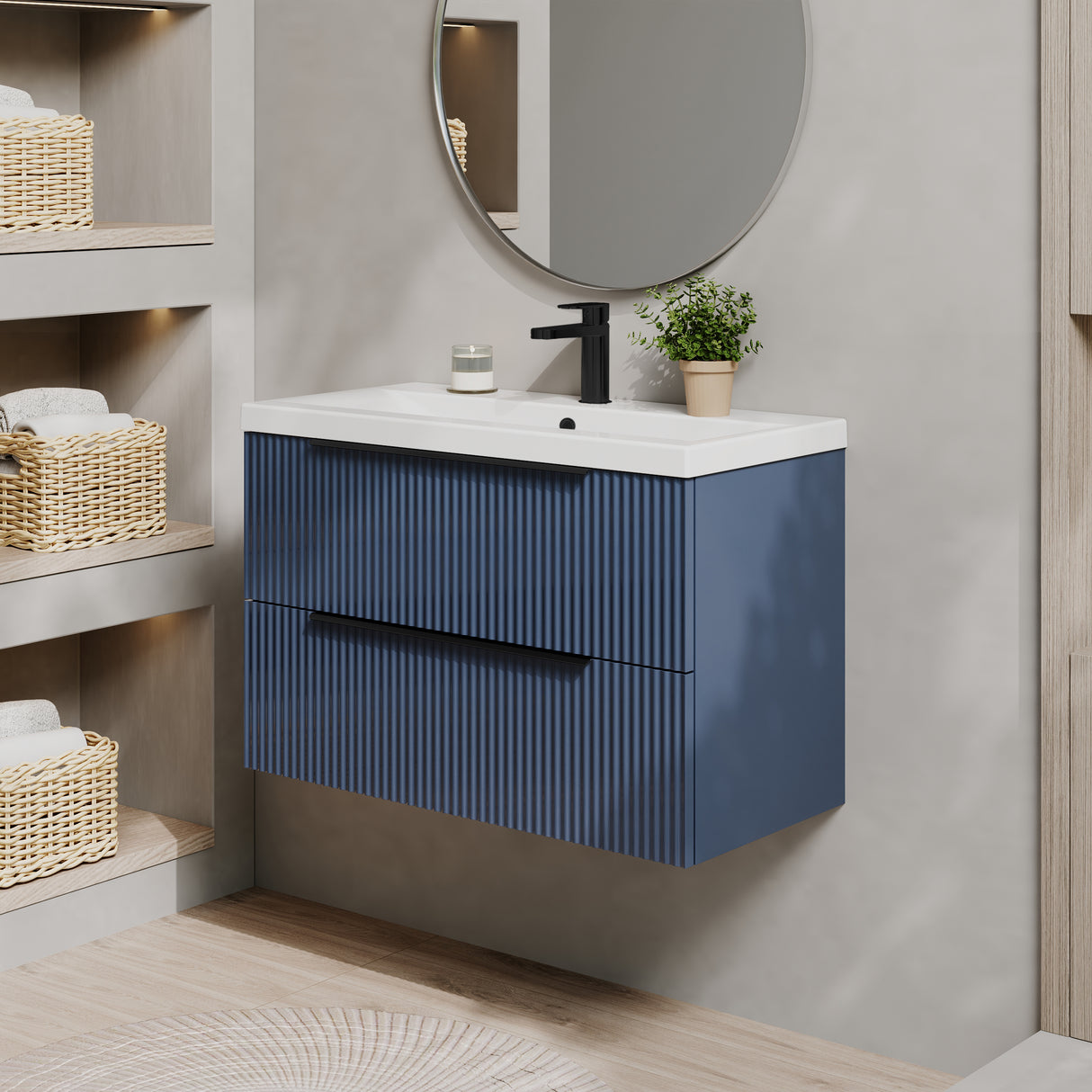 Fluted Front Wall Hung Vanity Basin Unit with Choice of Size, Colour and Handle Options
