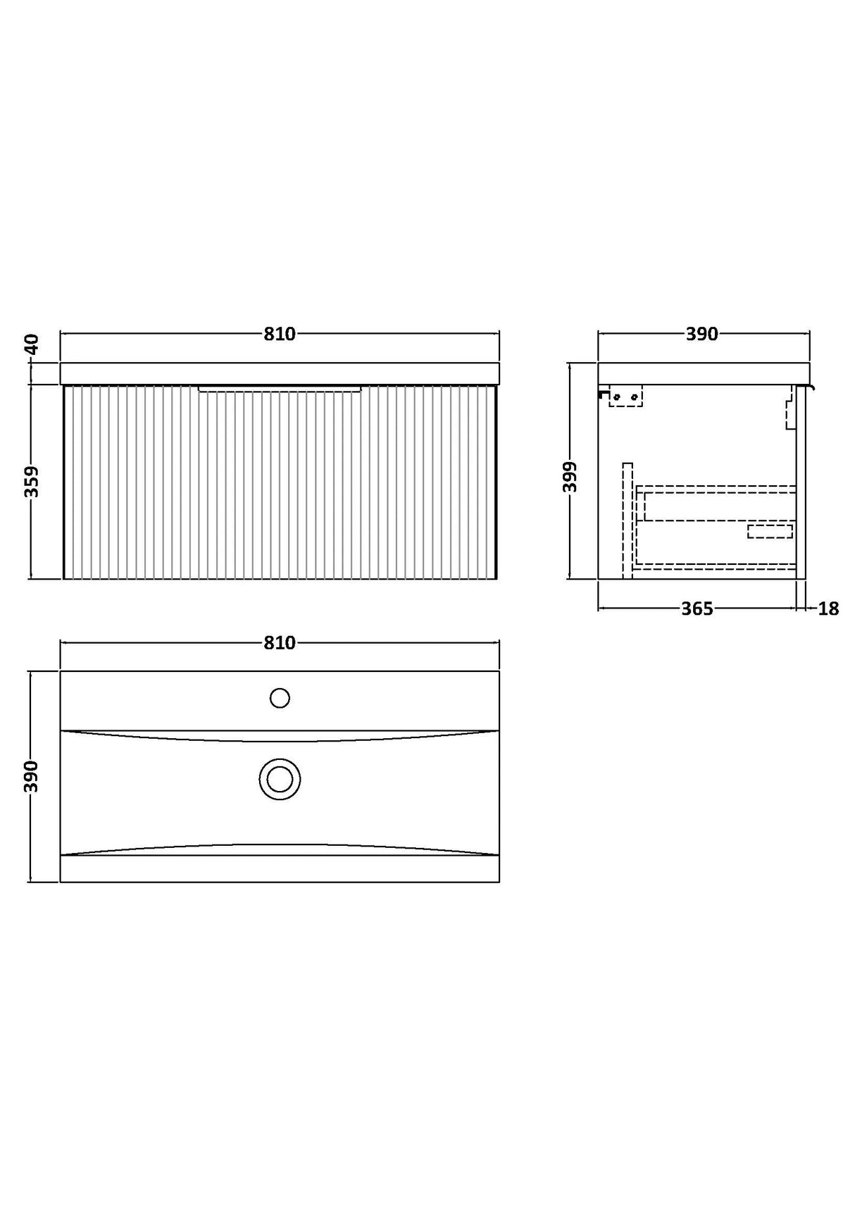 Tixall Fluted Front Wall Hung Vanity Basin Unit with Choice of Size, Colour and Handle Options