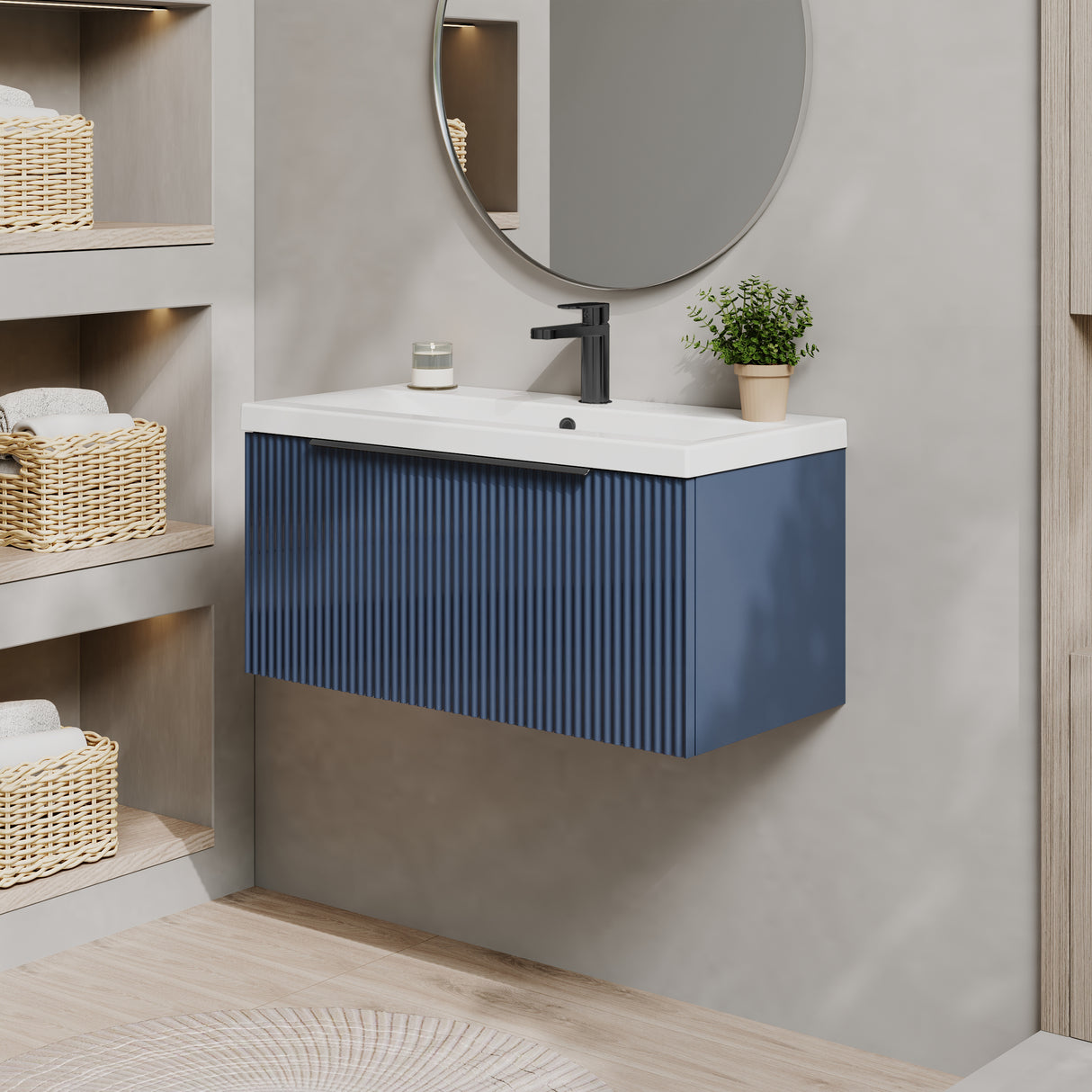 Fluted Front Wall Hung Vanity Basin Unit with Choice of Size, Colour and Handle Options