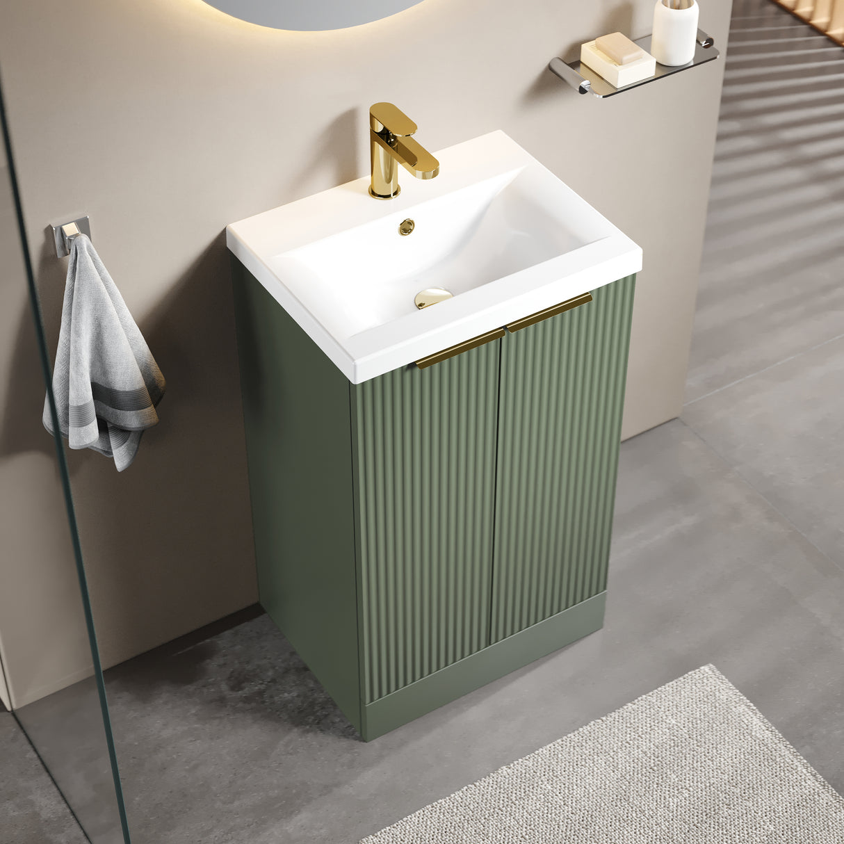 Fluted Front Floor Standing Vanity Basin Unit with Choice of Size, Colour and Handle Options