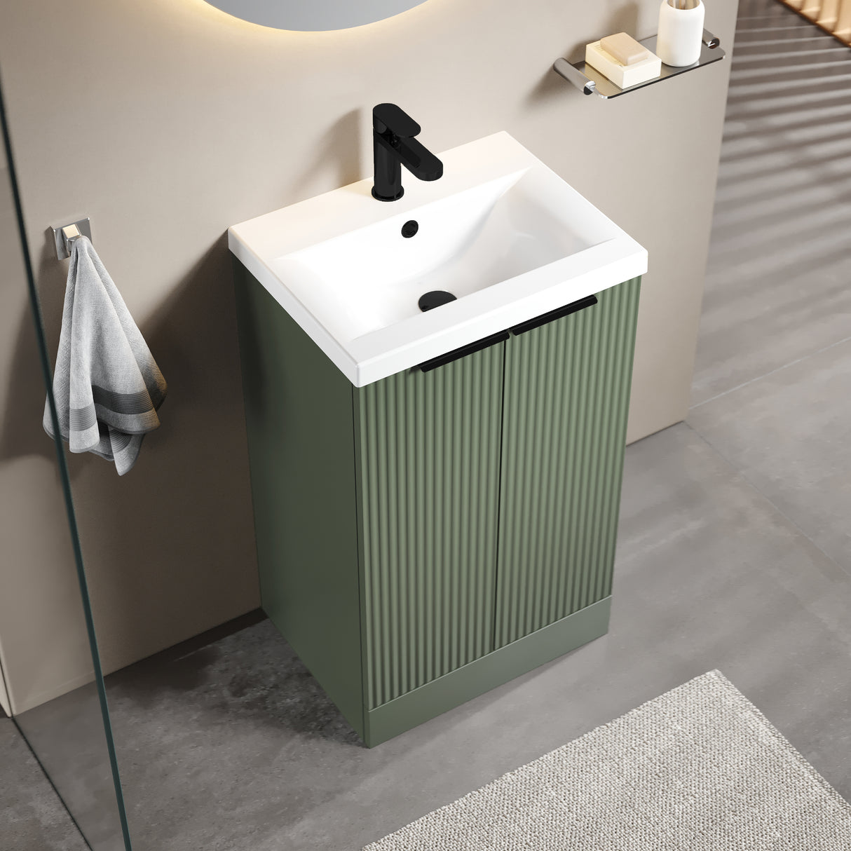 Fluted Front Floor Standing Vanity Basin Unit with Choice of Size, Colour and Handle Options