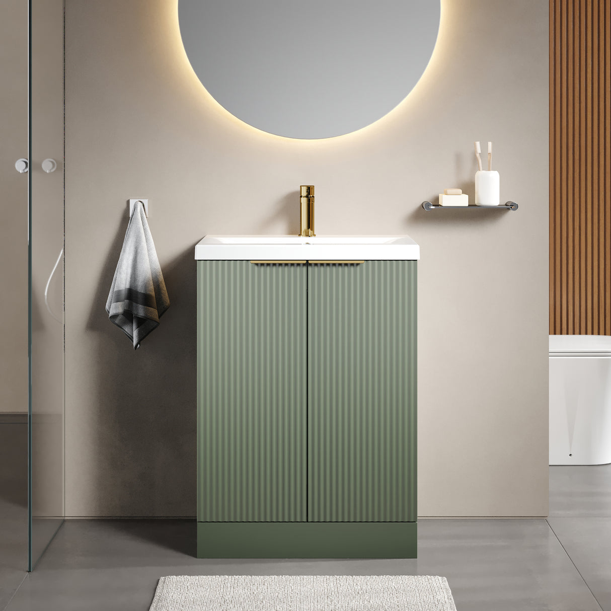 Fluted Front Floor Standing Vanity Basin Unit with Choice of Size, Colour and Handle Options