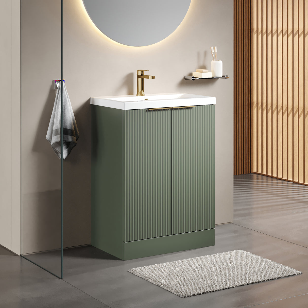 Fluted Front Floor Standing Vanity Basin Unit with Choice of Size, Colour and Handle Options