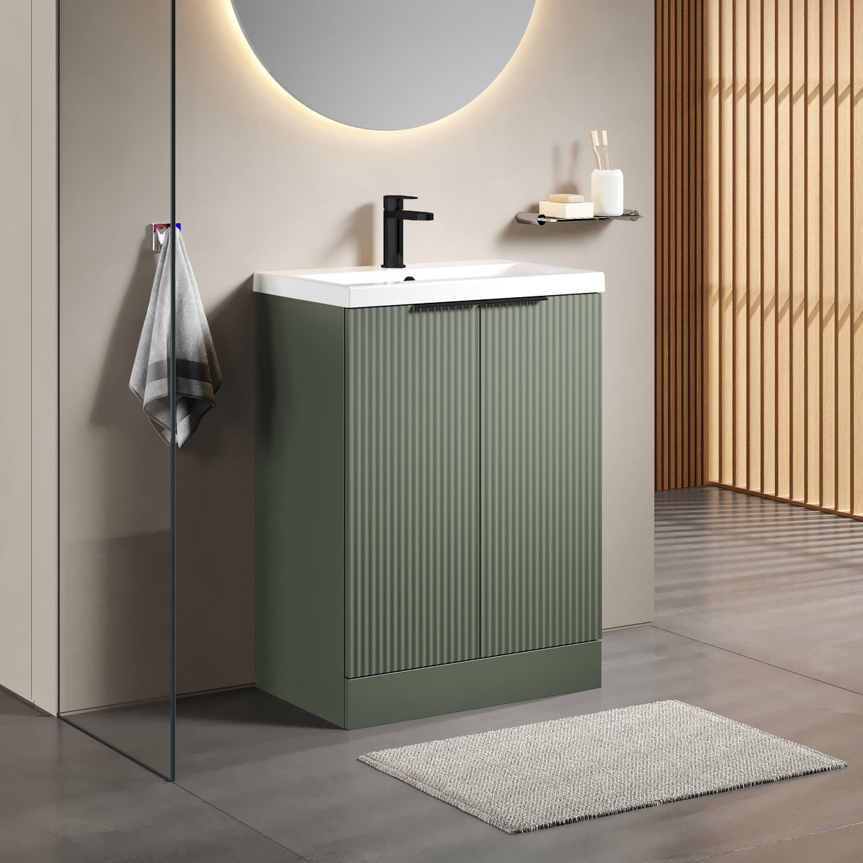 Fluted Front Floor Standing Vanity Basin Unit with Choice of Size, Colour and Handle Options