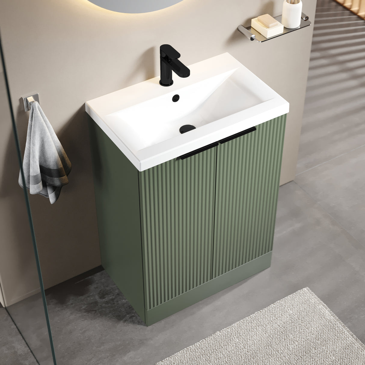 Fluted Front Floor Standing Vanity Basin Unit with Choice of Size, Colour and Handle Options