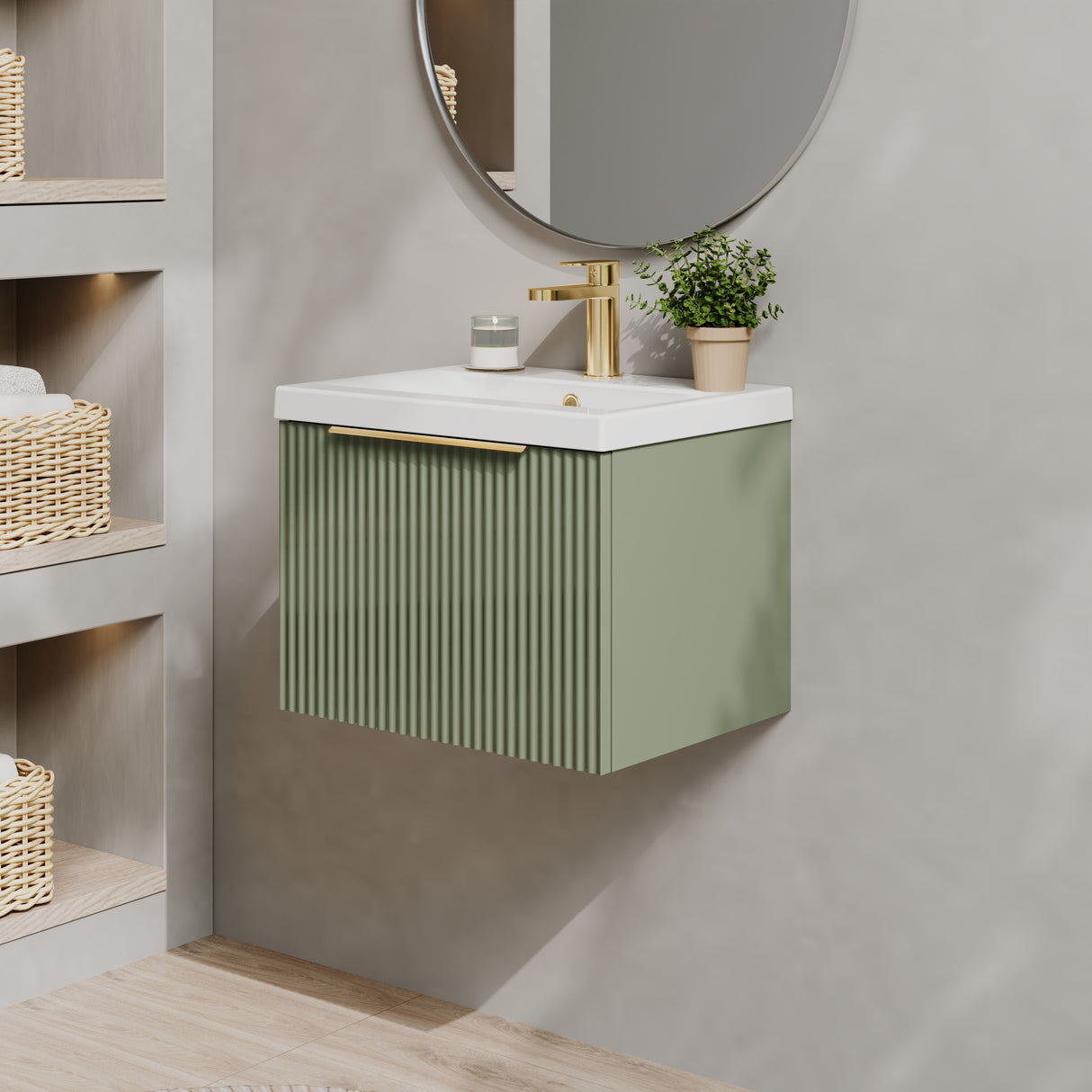 Fluted Front Wall Hung Vanity Basin Unit with Choice of Size, Colour and Handle Options