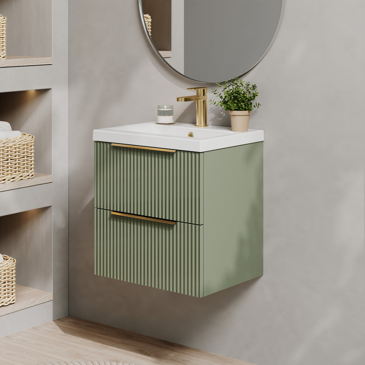 Fluted Front Wall Hung Vanity Basin Unit with Choice of Size, Colour and Handle Options