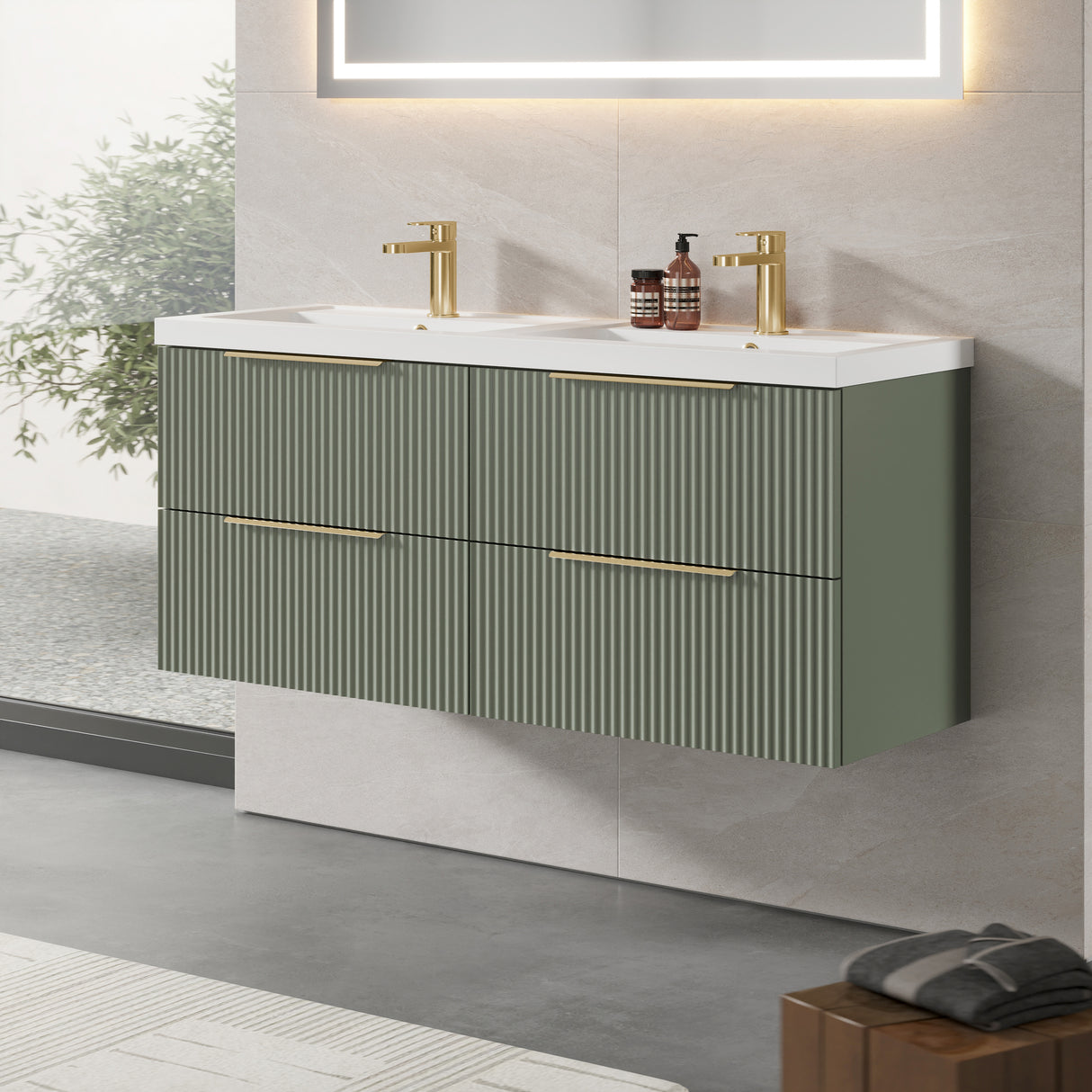 Fluted Front Wall Hung Vanity Basin Unit with Choice of Size, Colour and Handle Options