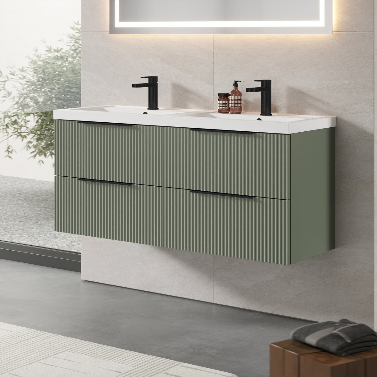 Fluted Front Wall Hung Vanity Basin Unit with Choice of Size, Colour and Handle Options