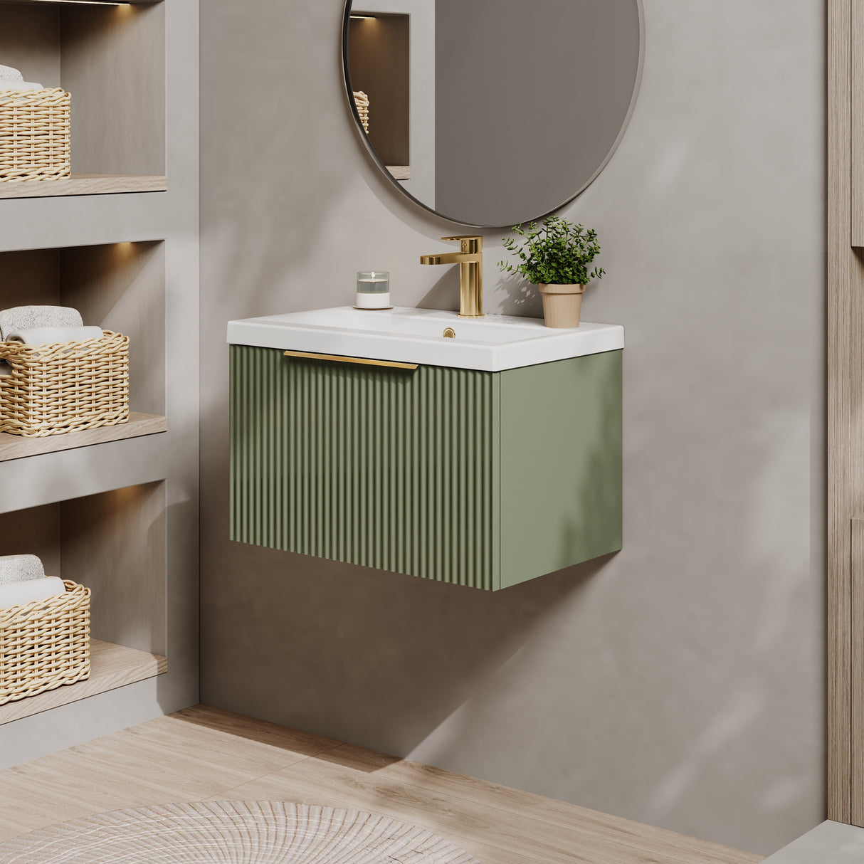 Fluted Front Wall Hung Vanity Basin Unit with Choice of Size, Colour and Handle Options