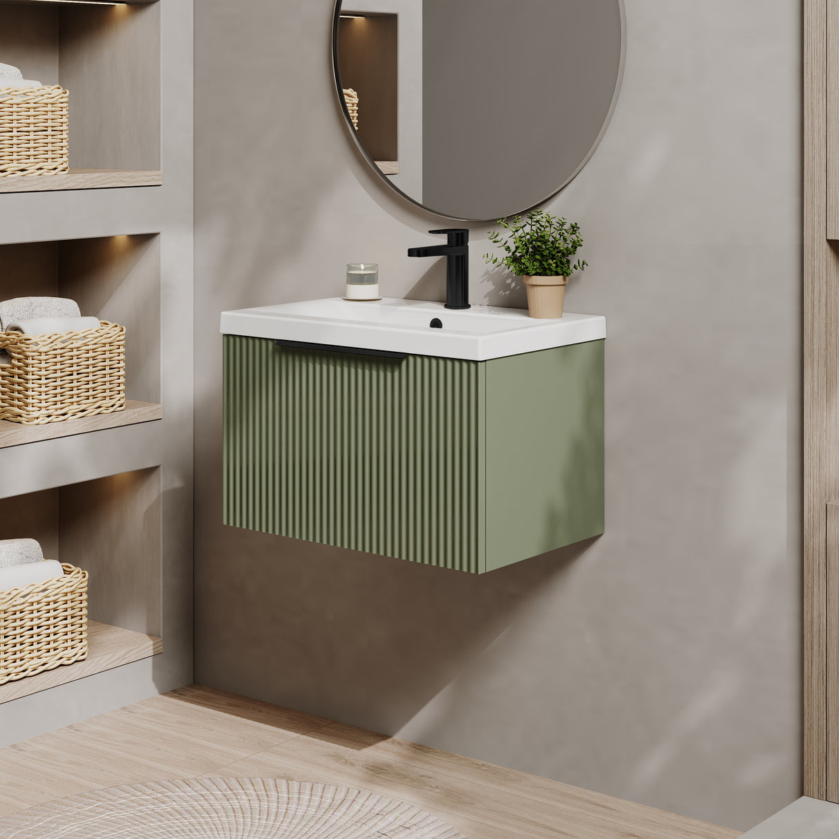 Fluted Front Wall Hung Vanity Basin Unit with Choice of Size, Colour and Handle Options