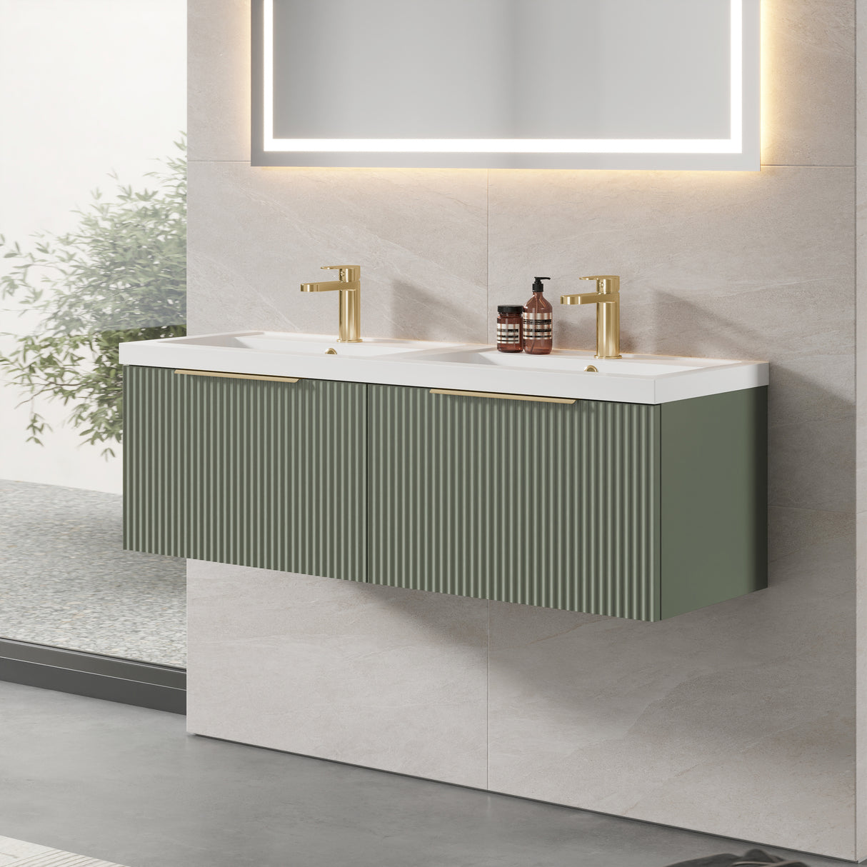 Fluted Front Wall Hung Vanity Basin Unit with Choice of Size, Colour and Handle Options