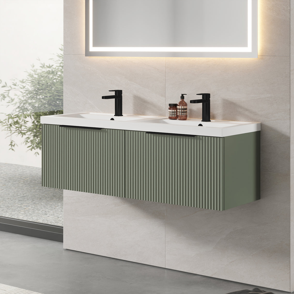Fluted Front Wall Hung Vanity Basin Unit with Choice of Size, Colour and Handle Options
