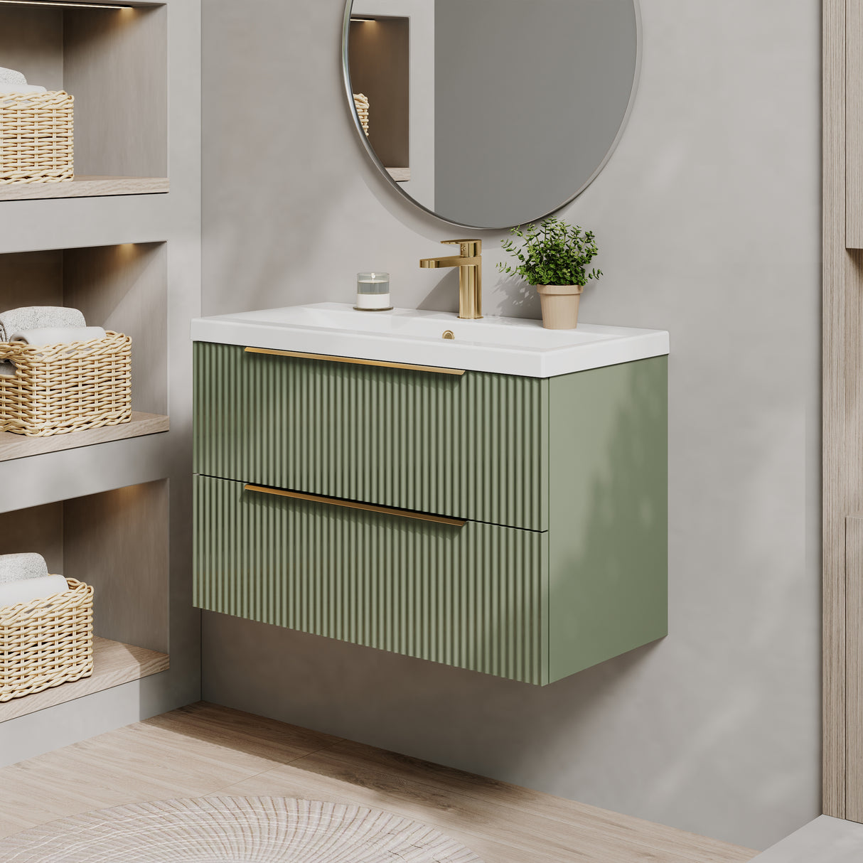 Fluted Front Wall Hung Vanity Basin Unit with Choice of Size, Colour and Handle Options
