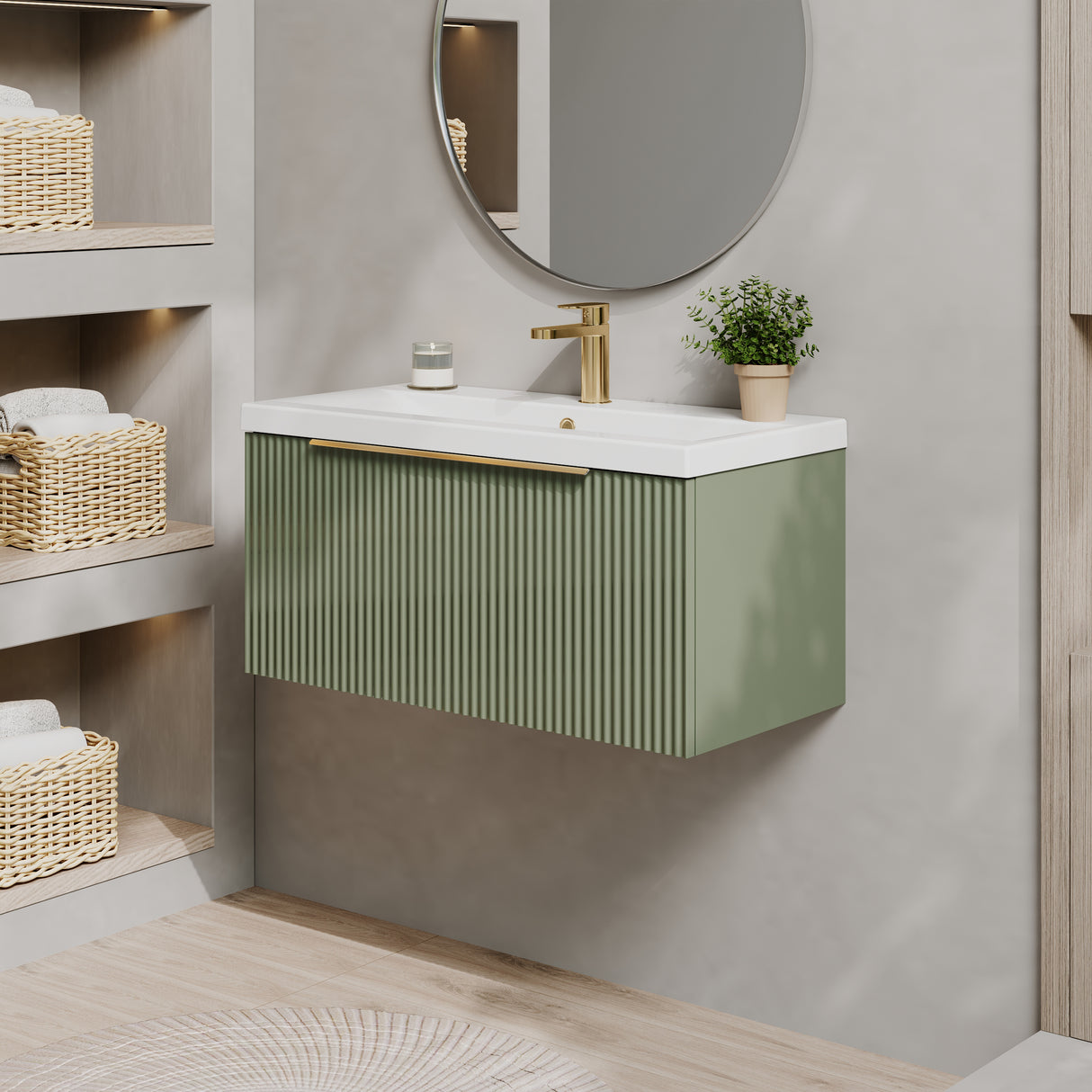 Fluted Front Wall Hung Vanity Basin Unit with Choice of Size, Colour and Handle Options