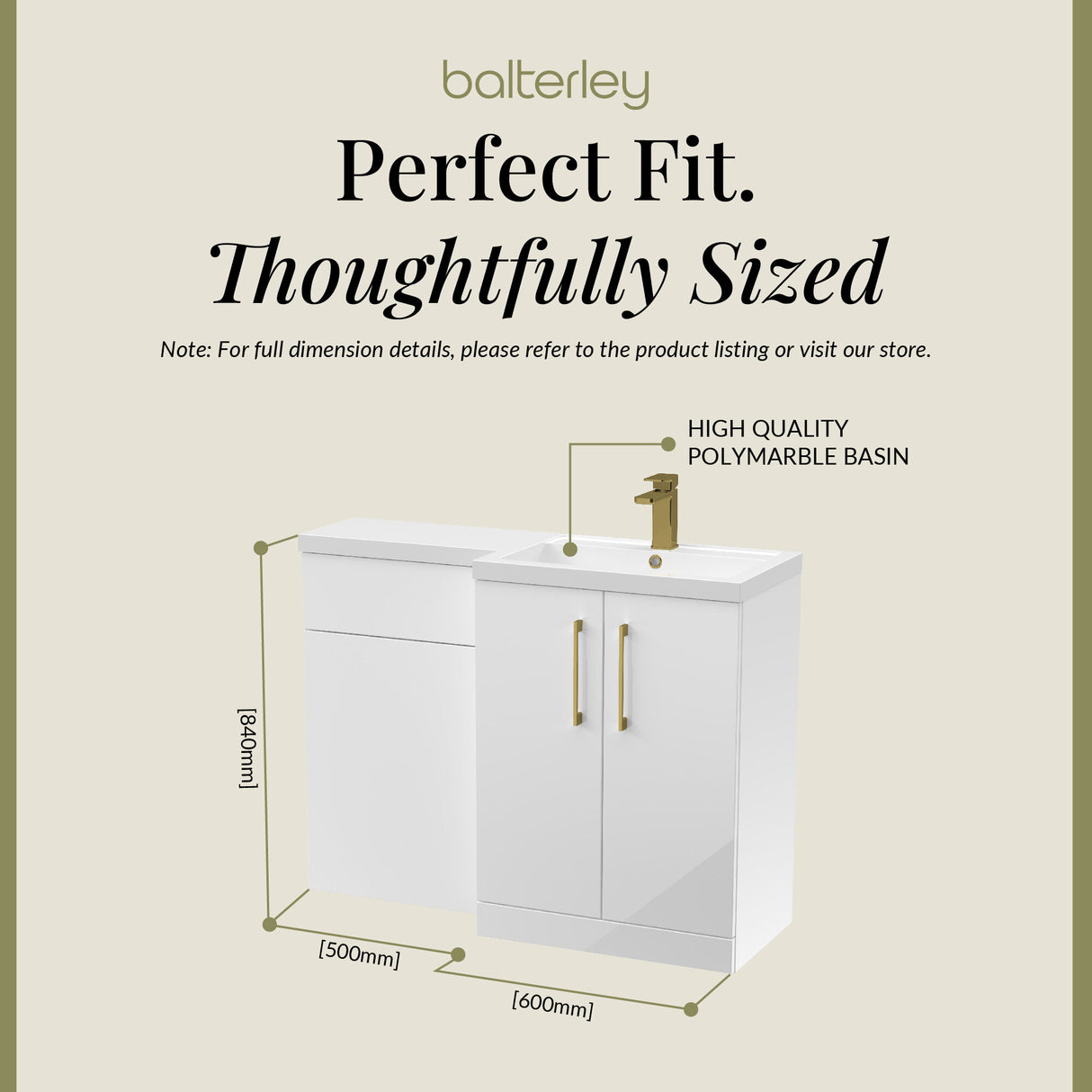 Bathroom Combination Vanity Unit with Basin & WC, Right Hand, 1100mm x 390mm - Choice of Colour and Handle Finish