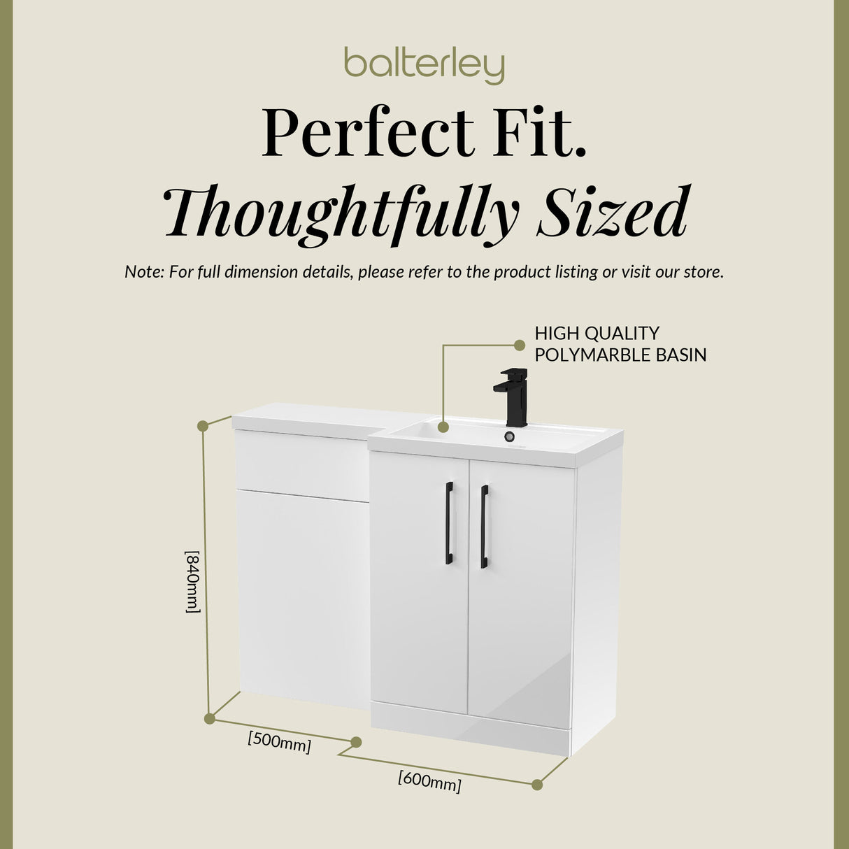 Bathroom Combination Vanity Unit with Basin & WC, Right Hand, 1100mm x 390mm - Choice of Colour and Handle Finish