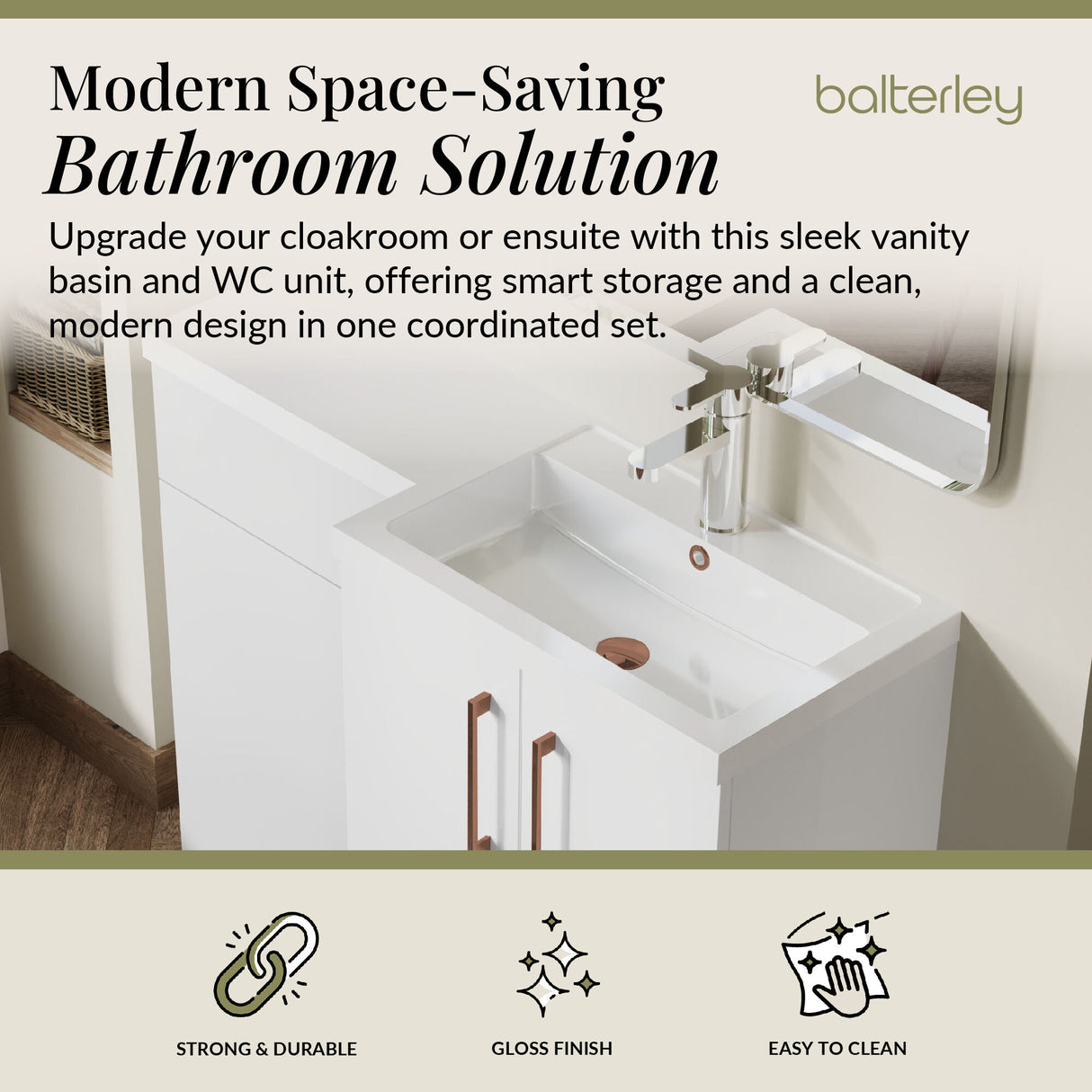 Bathroom Combination Vanity Unit with Basin & WC, Right Hand, 1100mm x 390mm - Choice of Colour and Handle Finish