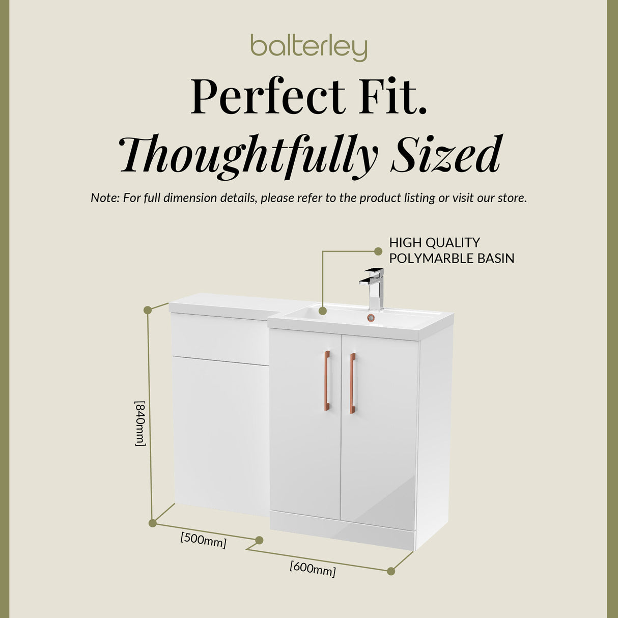 Bathroom Combination Vanity Unit with Basin & WC, Right Hand, 1100mm x 390mm - Choice of Colour and Handle Finish