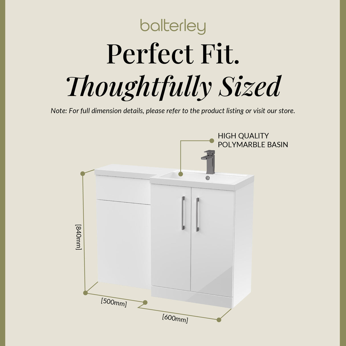 Bathroom Combination Vanity Unit with Basin & WC, Right Hand, 1100mm x 390mm - Choice of Colour and Handle Finish