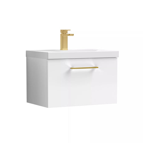 Bramshall Wall Hung 1 Drawer Vanity Unit with Mid-Edge Ceramic Basin - Choice of Colour, Handle Finish and Size