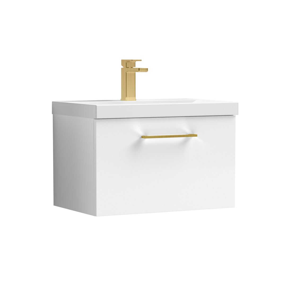 Wall Hung 1 Drawer Vanity Unit with Mid-Edge Ceramic Basin - Choice of Colour, Handle Finish and Size