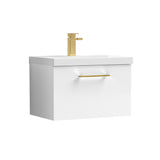 Wall Hung 1 Drawer Vanity Unit with Mid-Edge Ceramic Basin - Choice of Colour, Handle Finish and Size