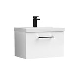 Wall Hung 1 Drawer Vanity Unit with Mid-Edge Ceramic Basin - Choice of Colour, Handle Finish and Size