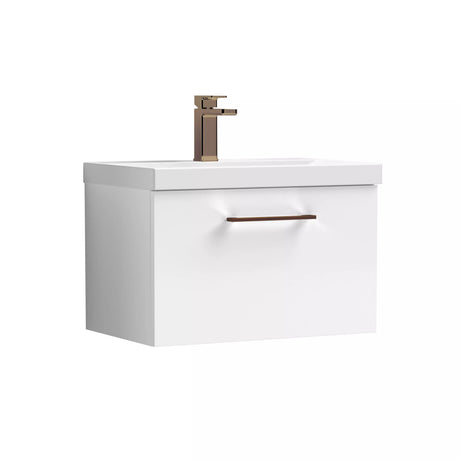 Bramshall Wall Hung 1 Drawer Vanity Unit with Mid-Edge Ceramic Basin - Choice of Colour, Handle Finish and Size
