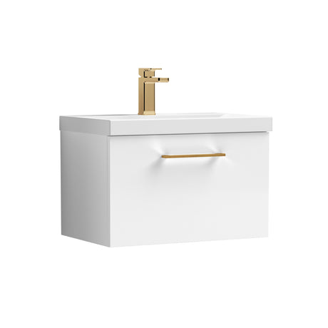 Wall Hung 1 Drawer Vanity Unit with Mid-Edge Ceramic Basin - Choice of Colour, Handle Finish and Size