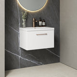 Wall Hung 1 Drawer Vanity Unit with Mid-Edge Ceramic Basin - Choice of Colour, Handle Finish and Size