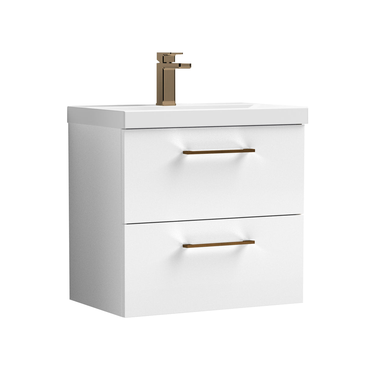 Wall Hung 2 Drawer Vanity Unit with Mid-Edge Ceramic Basin - Choice of Colour, Handle Finish and Size