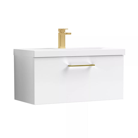 Bramshall Wall Hung 1 Drawer Vanity Unit with Mid-Edge Ceramic Basin - Choice of Colour, Handle Finish and Size