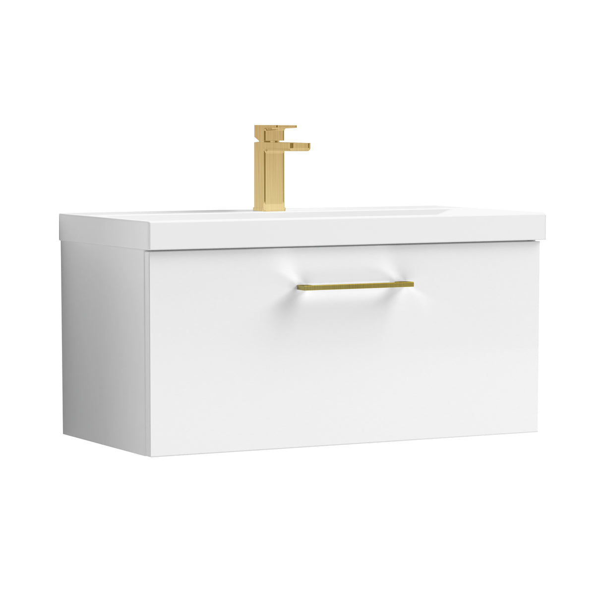 Wall Hung 1 Drawer Vanity Unit with Mid-Edge Ceramic Basin - Choice of Colour, Handle Finish and Size
