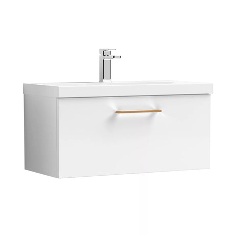 Bramshall Wall Hung 1 Drawer Vanity Unit with Mid-Edge Ceramic Basin - Choice of Colour, Handle Finish and Size