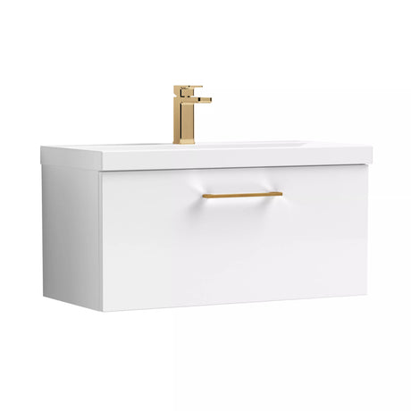 Bramshall Wall Hung 1 Drawer Vanity Unit with Mid-Edge Ceramic Basin - Choice of Colour, Handle Finish and Size