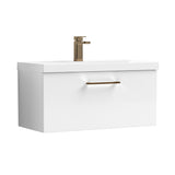 Wall Hung 1 Drawer Vanity Unit with Mid-Edge Ceramic Basin - Choice of Colour, Handle Finish and Size