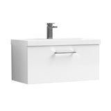 Wall Hung 1 Drawer Vanity Unit with Mid-Edge Ceramic Basin - Choice of Colour, Handle Finish and Size