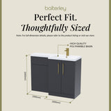 Bathroom Combination Vanity Unit with Basin & WC, Right Hand, 1100mm x 390mm - Choice of Colour and Handle Finish