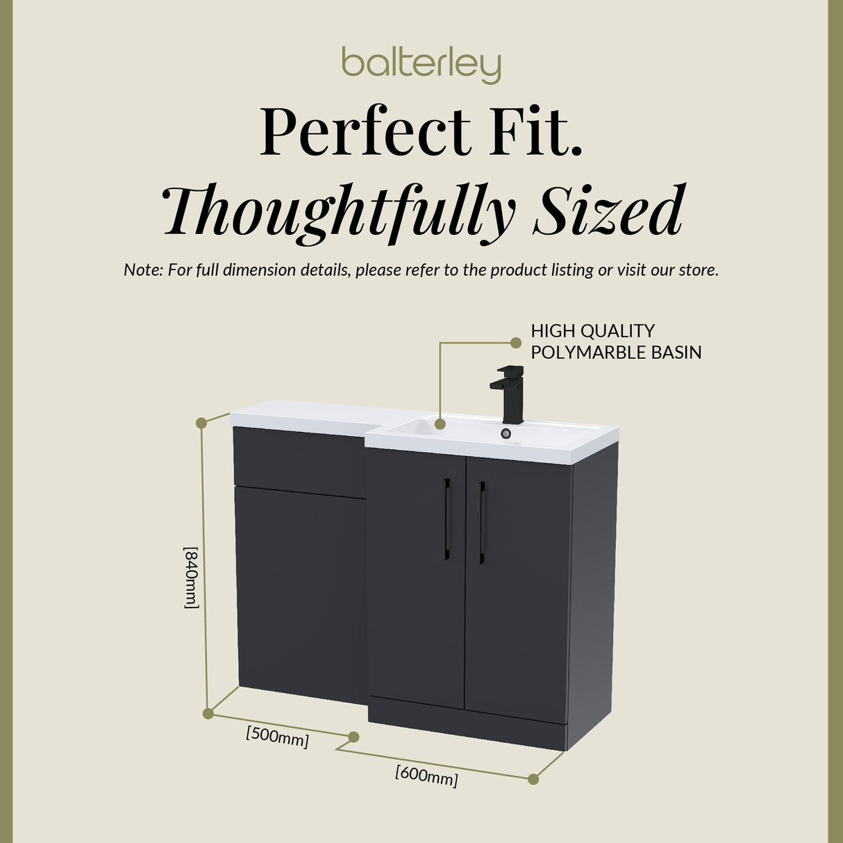 Bathroom Combination Vanity Unit with Basin & WC, Right Hand, 1100mm x 390mm - Choice of Colour and Handle Finish
