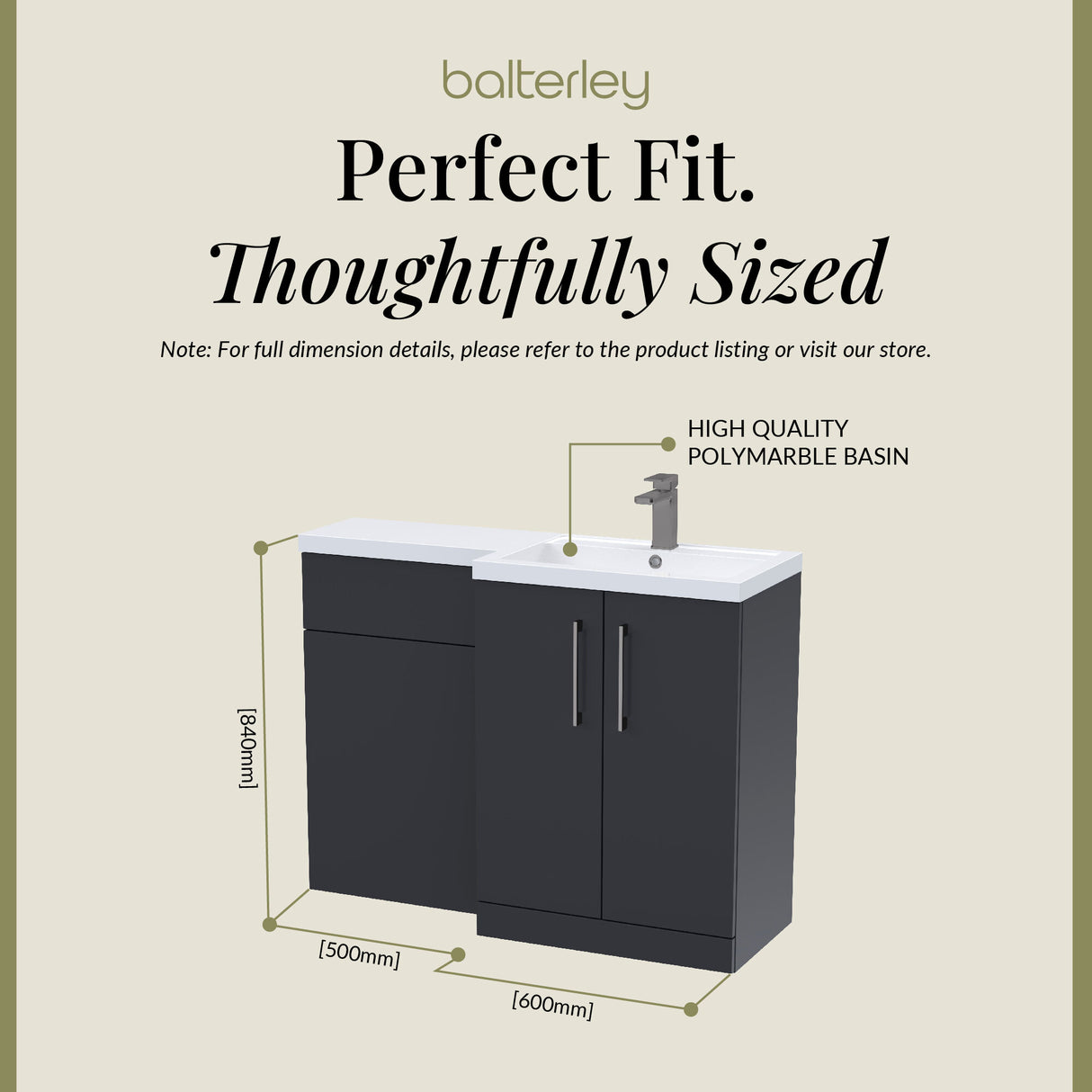 Bathroom Combination Vanity Unit with Basin & WC, Right Hand, 1100mm x 390mm - Choice of Colour and Handle Finish
